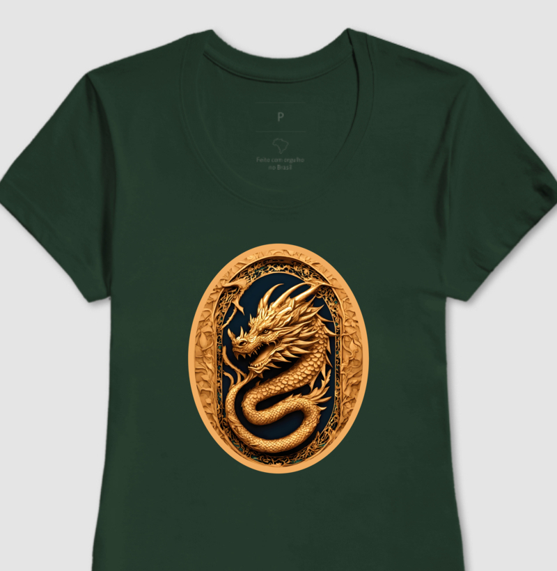 Camiseta Feminina Arquétipo do Dragão Chinês Prosperidade