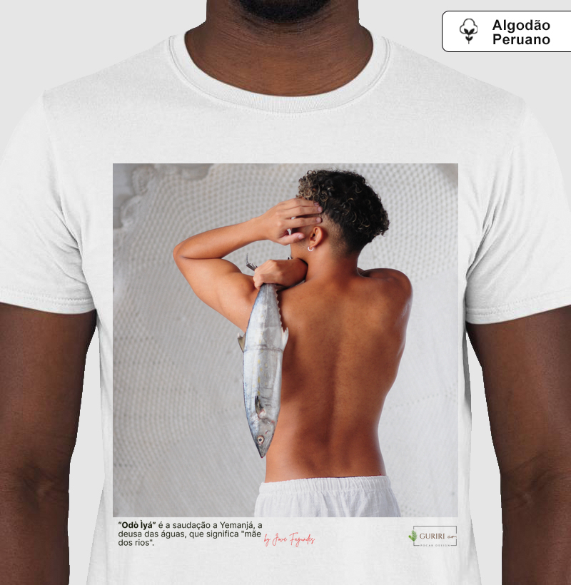Camiseta Algodão Peruano - COLAB - Iemanjá - Proteção - Com Fundo - by Jove Fagundes
