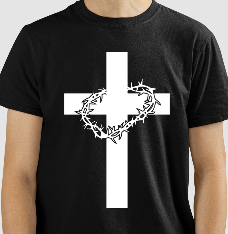 T-shirt Cruz Coroa de Espinhos - (V. Withe)