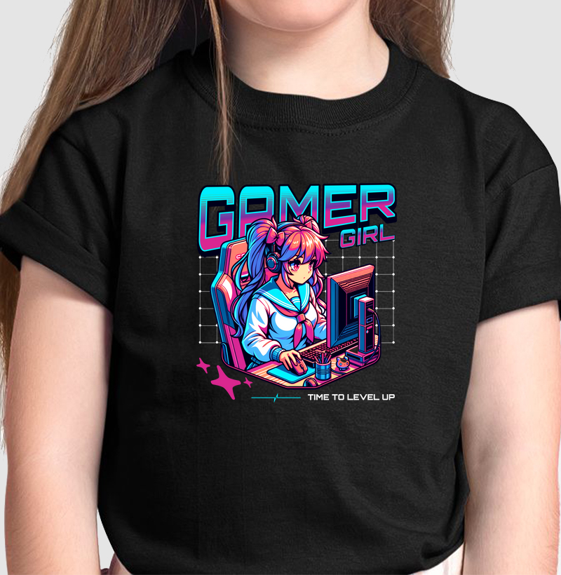 Camiseta Infantil Gamer Girl em Algodão Peruano
