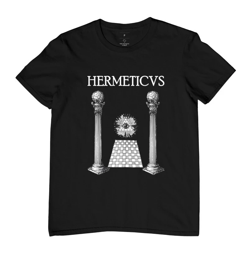 Camiseta Hermeticvs - Colunas Maçonaria Fundo Preto