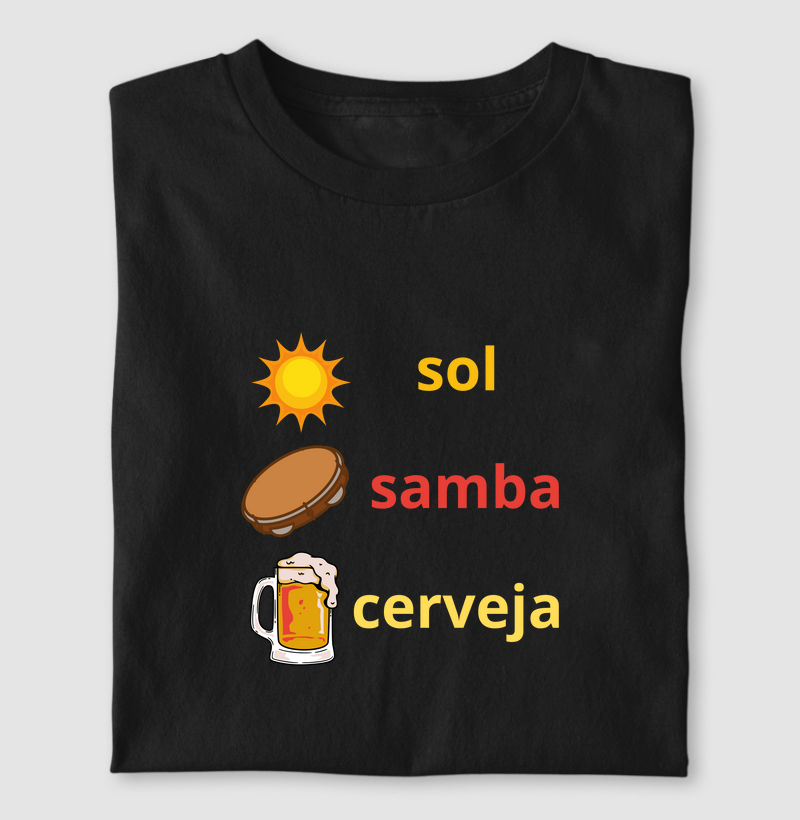 camiseta sol, samba e cerveja