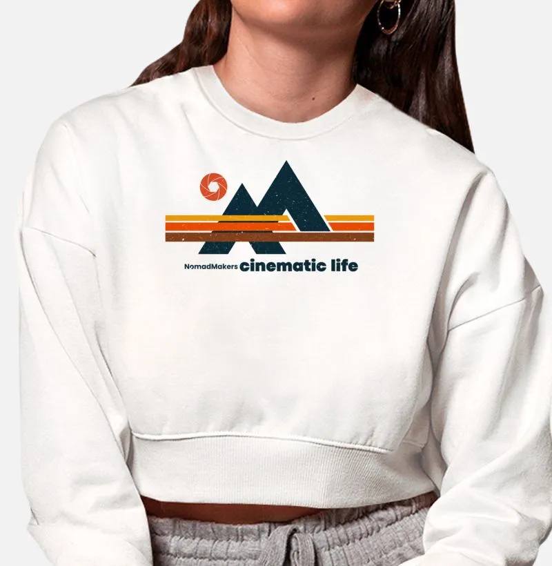 Cinematic Life - Vintage - Moleton Cropped Branco