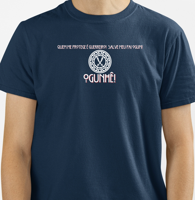 Camiseta Salve Meu Pai Ogum Sombreada Azul Marinho Masc.