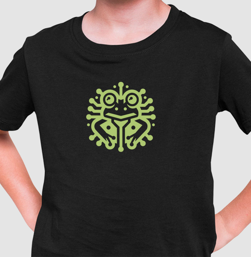Cyber Frog: Camiseta Infantil - Tecnologia e Natureza em Harmonia