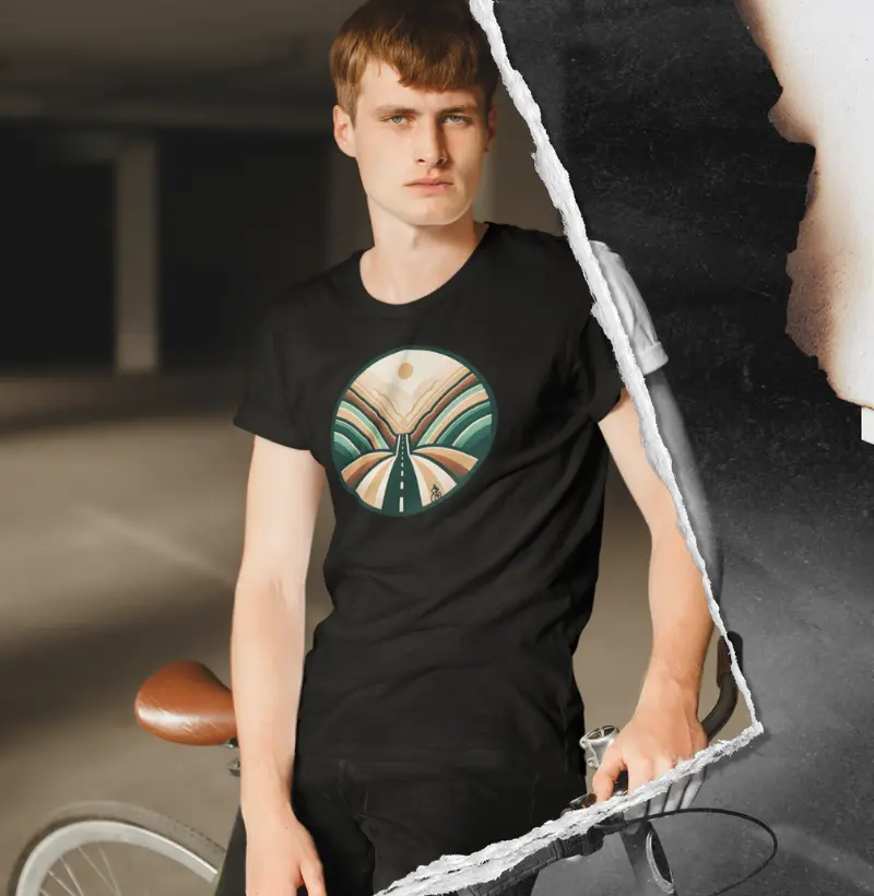 Jornada do Ciclista | Estrada de montanha minimalista | Camiseta de aventura de ciclismo