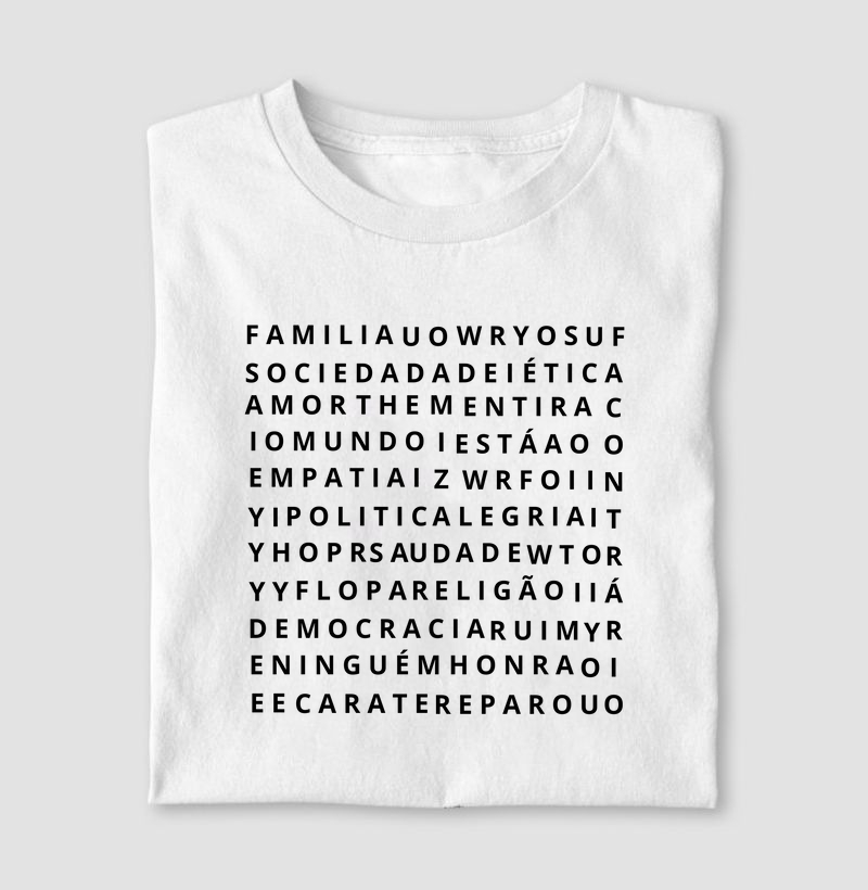 Camiseta Letra Unica Engajamento Caça Palavra