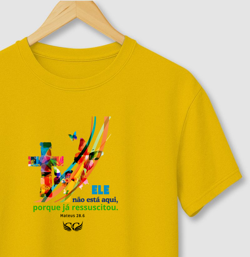 Camiseta de Páscoa Ele não está aqui.