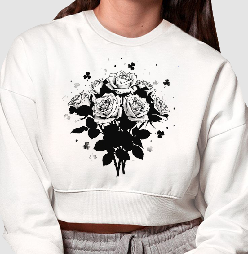 HONESTEE BUQUE PRETO E BRANCO Moletom Cropped