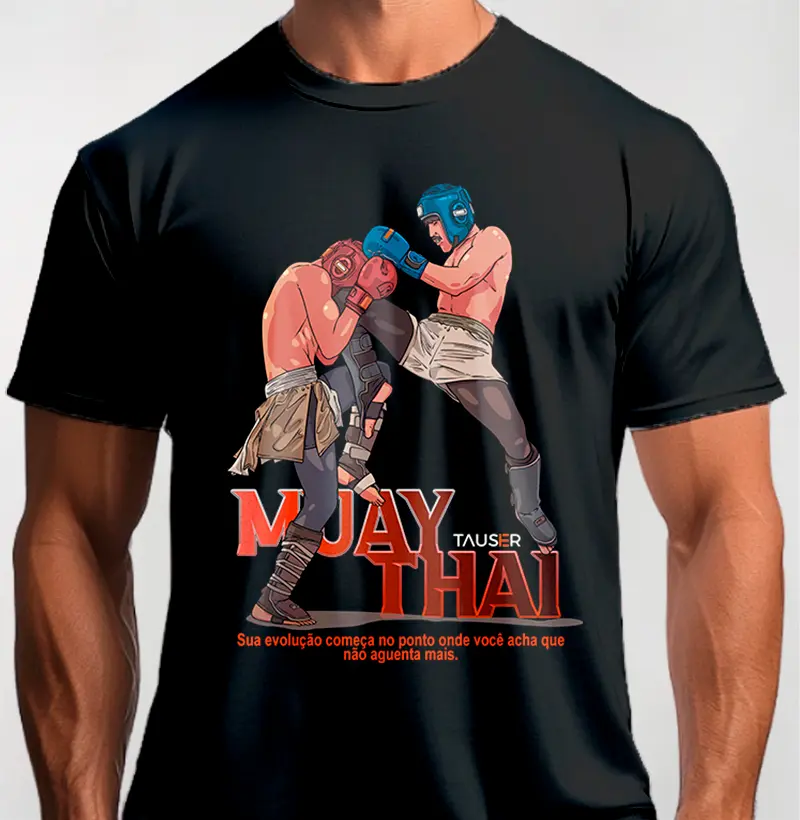 Camiseta malha 100% algodão, estampa Muay Thai